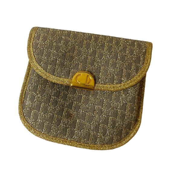 Dior Vintage Monograph Gold Clutch with Coin Purse Designer Logo - Picture 8 of 14